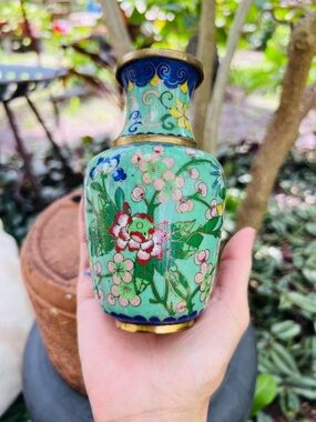 Unique Cloisonné Floral Vase Petite a little bent at opening